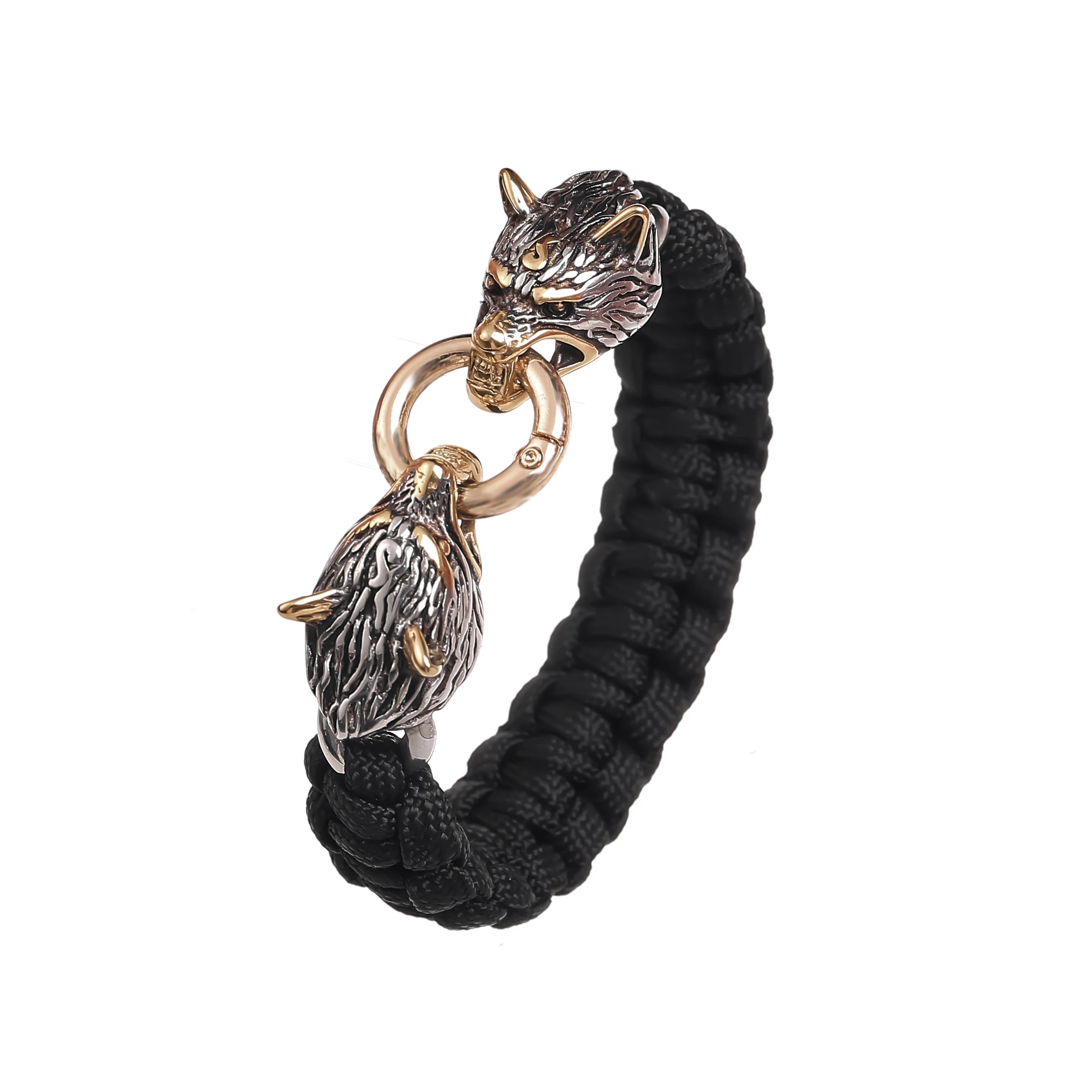 Viking Jewelry Wholesale Handmade Braided Paracord Bracelet Stainless Steel Norse Wolf Head Clasp Bracelet Jewelry