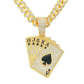 HIP HOP Iced Out Poker Necklace With 13mm Cuban Chain Rhinestone Crystal Spades Pendant Necklaces for Men's Women Rapper Jewelry