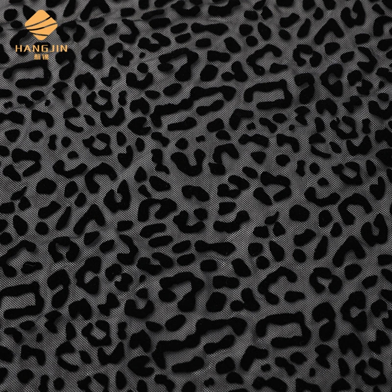 Hot Sales Polyester Tulle Flocked Tulle Net Cooleye Black Leopard Print Mesh Fabric