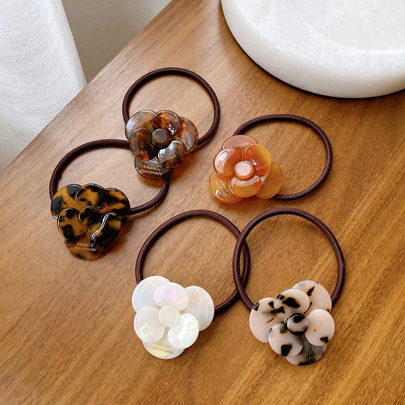 HONEY Classics Camellia Flower Hair Ties High-Quality Recyclable France Acetate Elastic Hair Ties