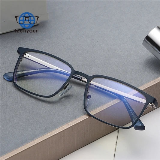 Teenyoun Rectangle Metal Full Frame Glasses Plain Spectacles Men Male Blue Light Blocking Business Eyeglasses Eyewear