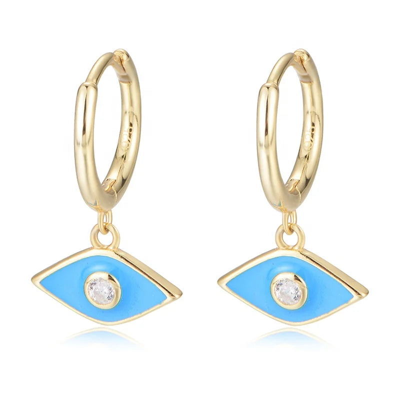 High Quality Fashion Fine Jewelry 925 Sterling Silver Gold Plated CZ Enamel Dainty Cute Devil's Eye Hoop Earring for Girl