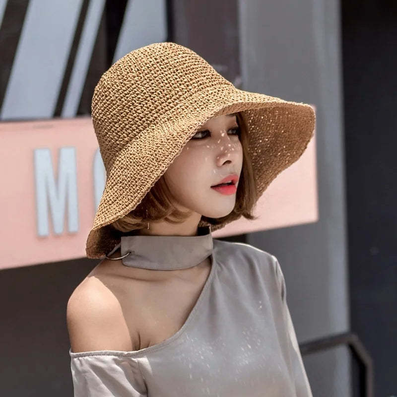 Chapeau Crochet Handmade Wholesale Wide Brim Womens Foldable Summer Beach Paper Straw Hats