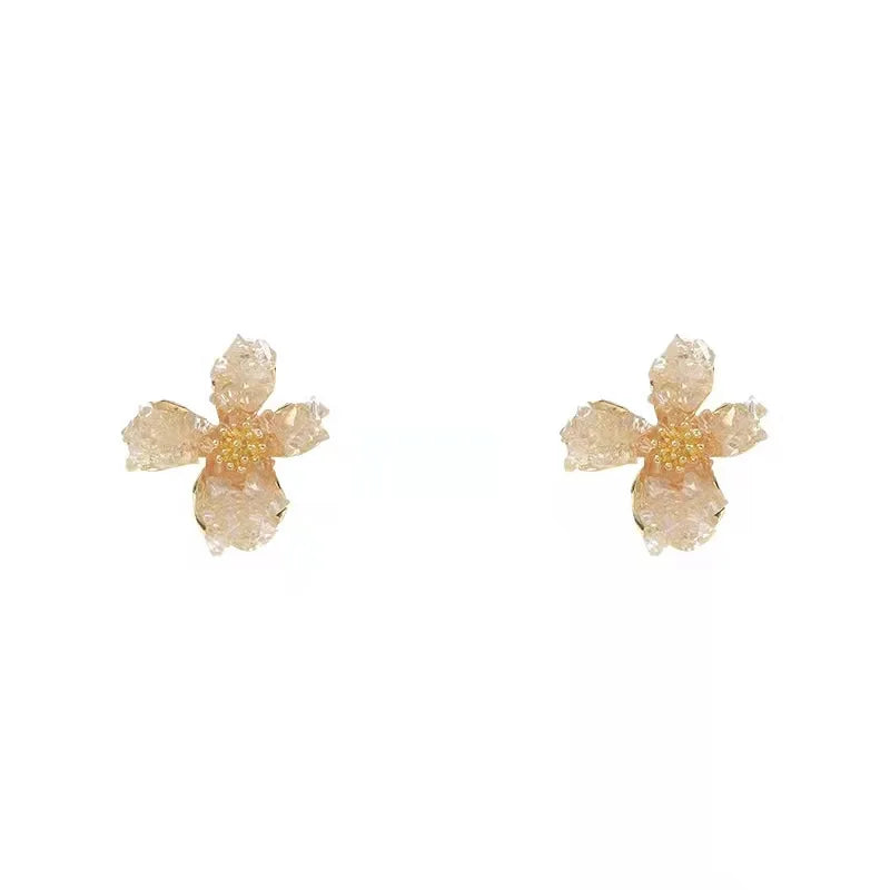 2022 Silver Needle Crystal Flower Earrings Korean Fashion Designer New Small Flower Earrings Korean Crystal Sweet Earrings