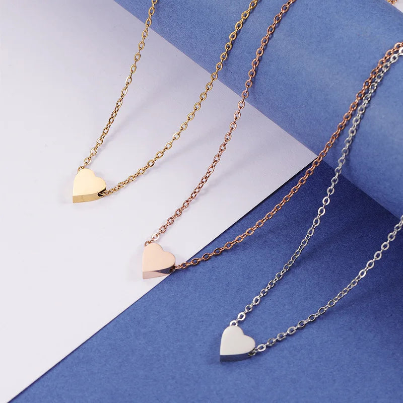 Waterproof Stainless Steel 18K Gold Plated Heart Pendant Necklace Small Love Heart Lock Necklace