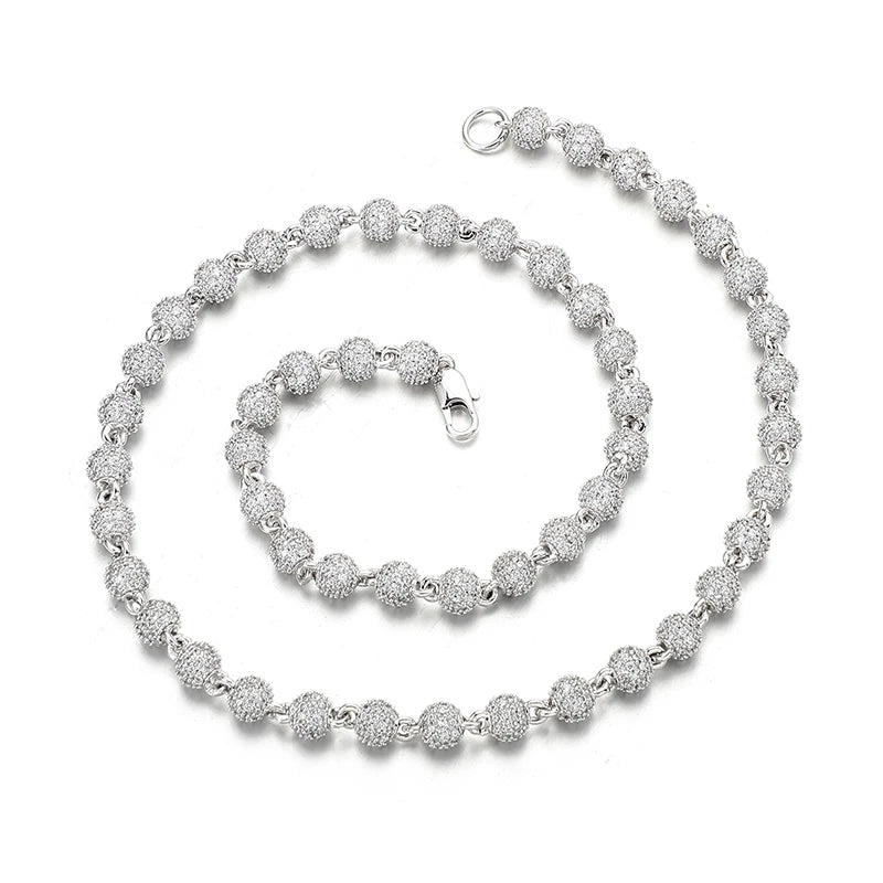 MJ Hip Hop Diamond Bead Chain Brass Iced Out CZ Necklace Bracelet Hip Hop Jewelry Set for Men