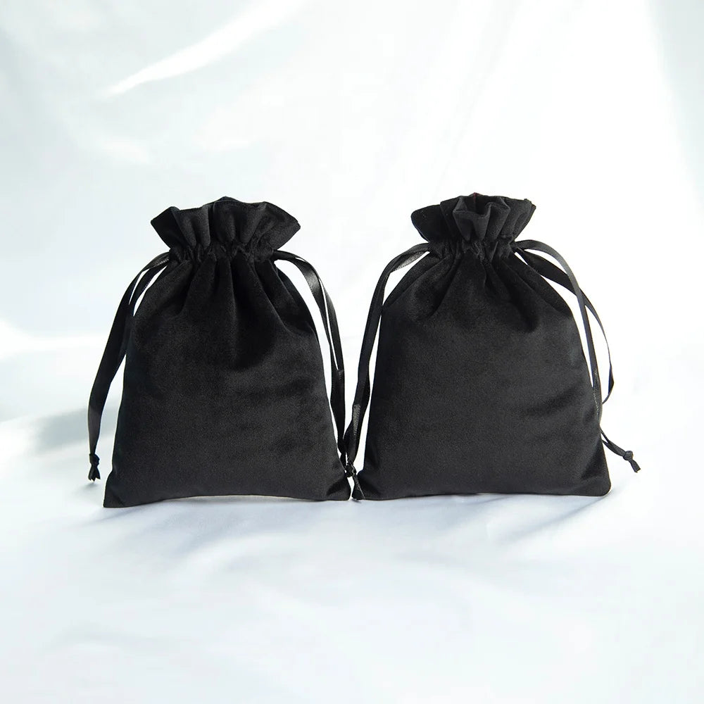 Customized Black Velvet Jewelry Pouch 9*12 cm Superior Packaging Diverse Uses Drawstring Clothing Storage Bag Gift Wrapping
