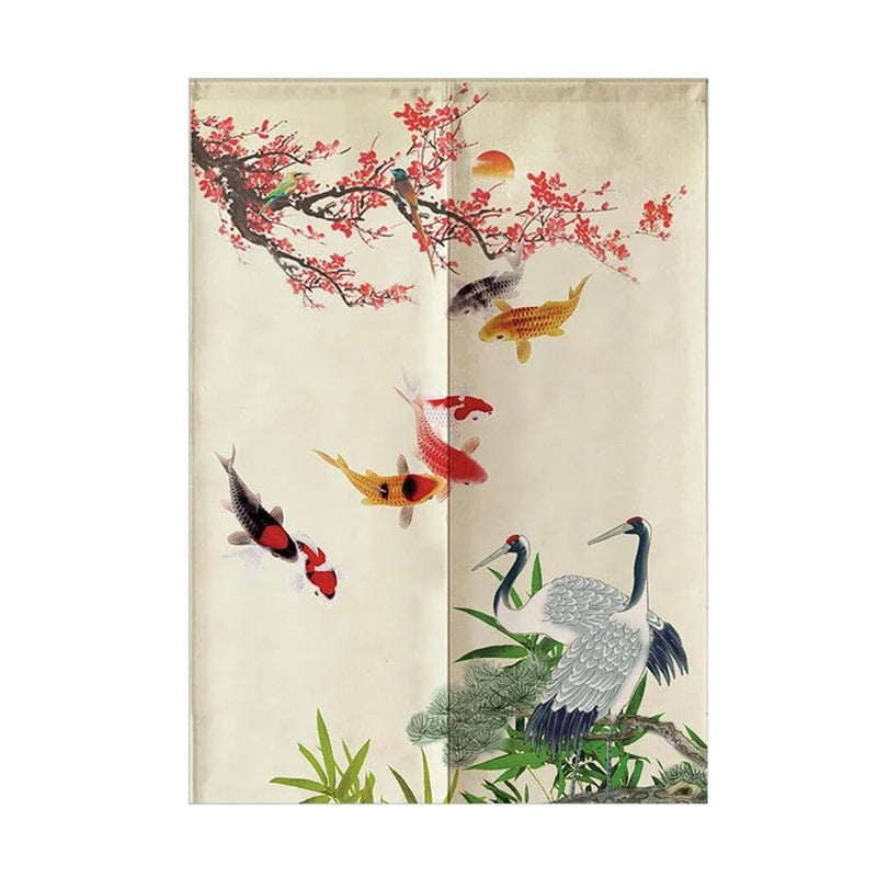 Custom Designed Any Sized Cotton Linen Polyester Japanese Korean Style Sliding Kitchen Living Room KOI Door Curtain Banner