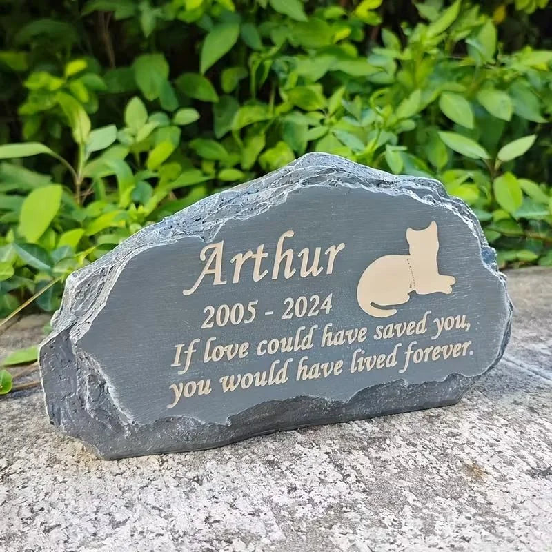 Grey-black Resin Hand-painted Fashion Pet Memorial Plaque Engraved Textured Artistic Style Customized Memorial Design Irregular