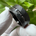 8MM Black Hammered Tungsten Carbide Wedding Band Classic Style Ring with Meteorite Inlay Factory Wholesale