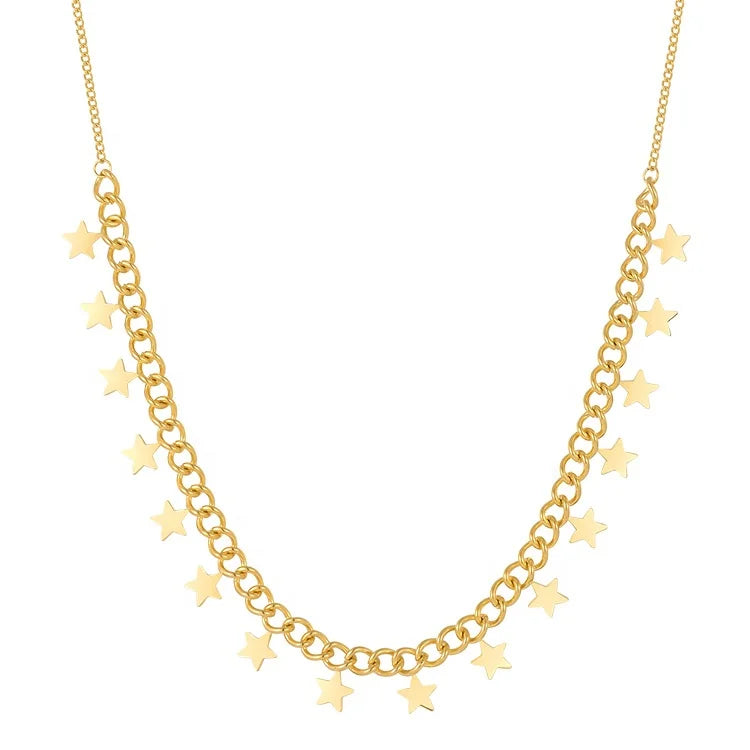 Latest High Quality 18K Gold Plated Stainless Steel Jewelry Five-Pointed Star Thick Chain Charm Necklace P213195