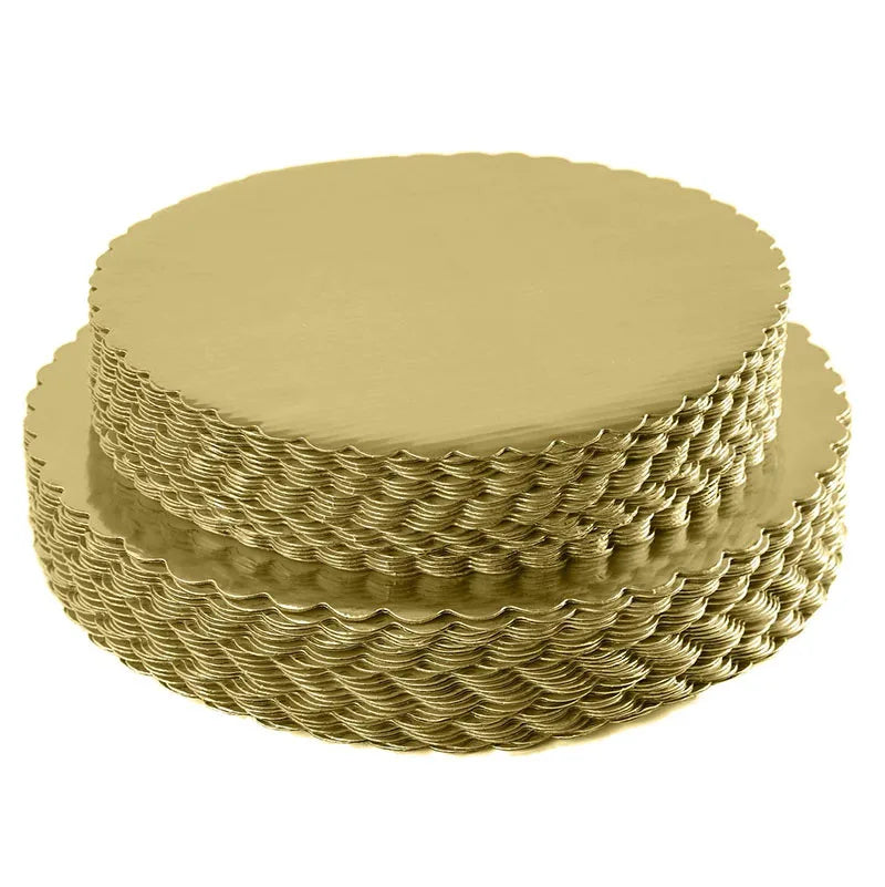 Factory Wholesale Scalloped Edge Round Silver Gold Cardboard Cake Board Custom Single Wall Corrugated Paper Cake Board