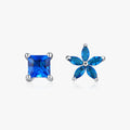 Trendy 925 Sterling Silver Blue Zirconia Asymmetry Square Flowers Stud Earrings