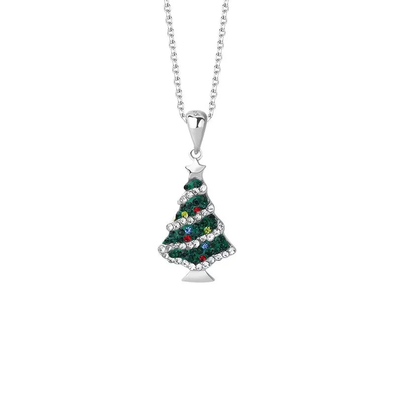Hot Sale 925 Sterling Silver Christmas Tree Enamel 18k Gold-plated Pendant Women's Necklace High Jewelry