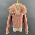 5XL Wholesale Fluffy Fur Collar Jacket Customized Color Real Raccoon Fur Cropped Shearling Double Face Fur Coat