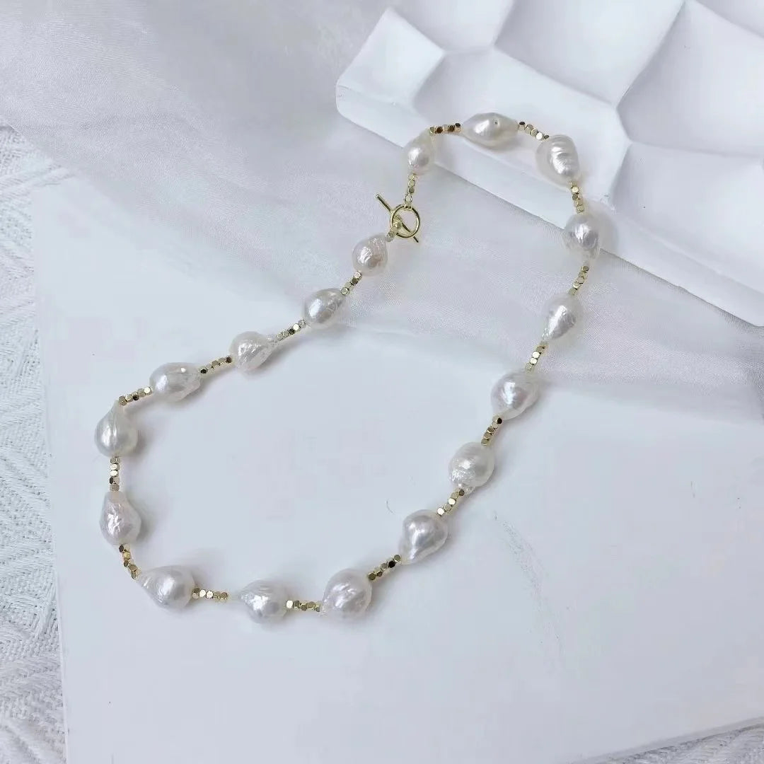 Hot Selling Fine Jewelry 18K Gold Plated Large Freshwater Baroque Pearl Necklace