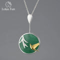 Bird Bamboo Spring Breeze Round Jade Pendant 925 Sterling Silver Necklace Chinese Elements Ladies Personality Jewelry for Women