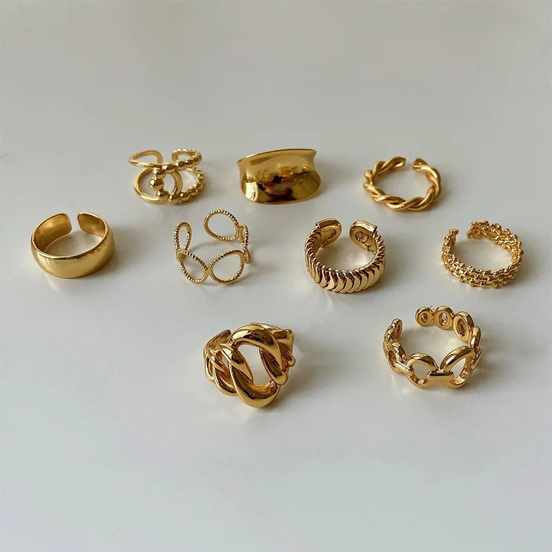 Fashion Simple Personality Geometric 18K Gold Plated Opening Adjustable Gold Ring for Women