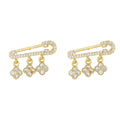 Fashion Unique Safety Pin Shaped Designer Earrings Light Luxury Zircon Gold Plated Dainty Earrings Women