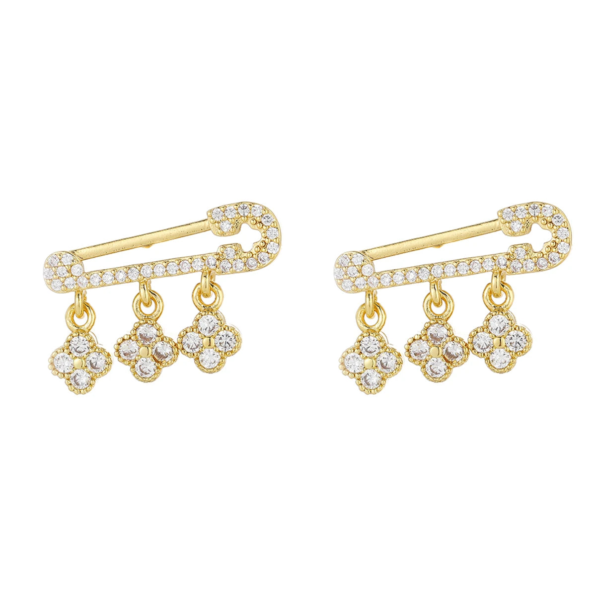 Fashion Unique Safety Pin Shaped Designer Earrings Light Luxury Zircon Gold Plated Dainty Earrings Women