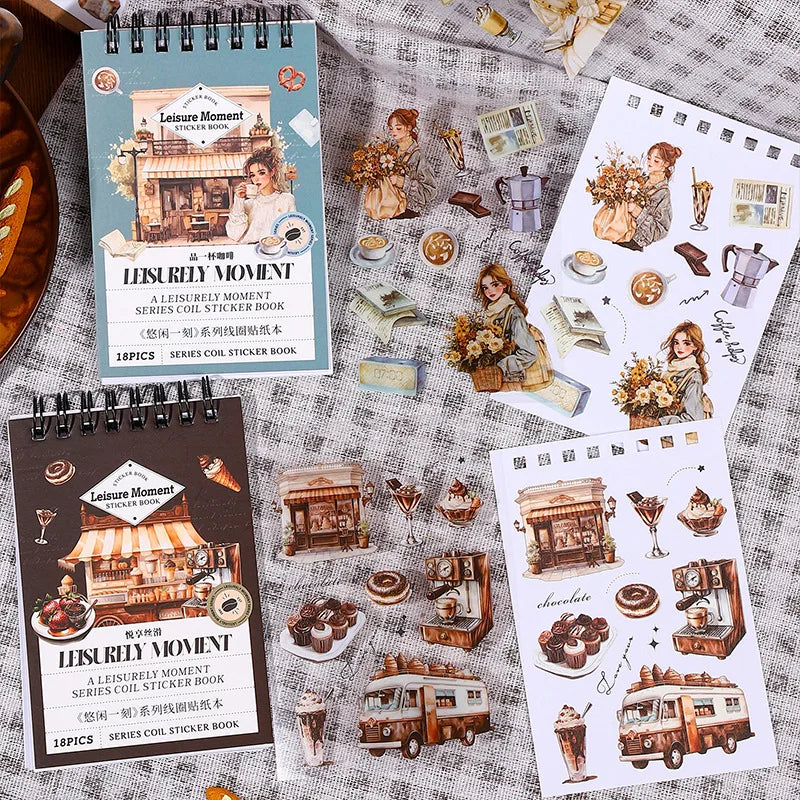 18pcs/pack Dual Material Coil Sticker Book Leisurely Moment Series Life Material