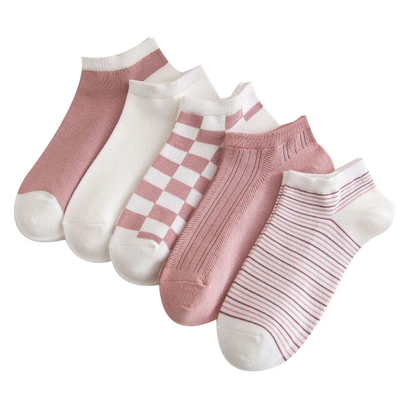 Spring Summer Thin Women's Boat Socks pink Short Socks Sweat-absorbent Breathable Non-slip Cotton Invisible Socks Wholesale