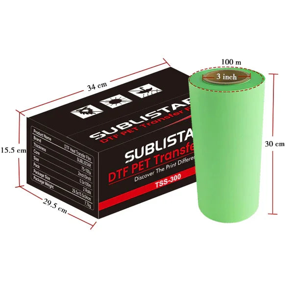 SUBLISTAR Luminous DTF Transfer Film(30CM*100M) PET Heat Transfer Cold Peel Glow in the Dark DTF Film for T-Shirt Textile