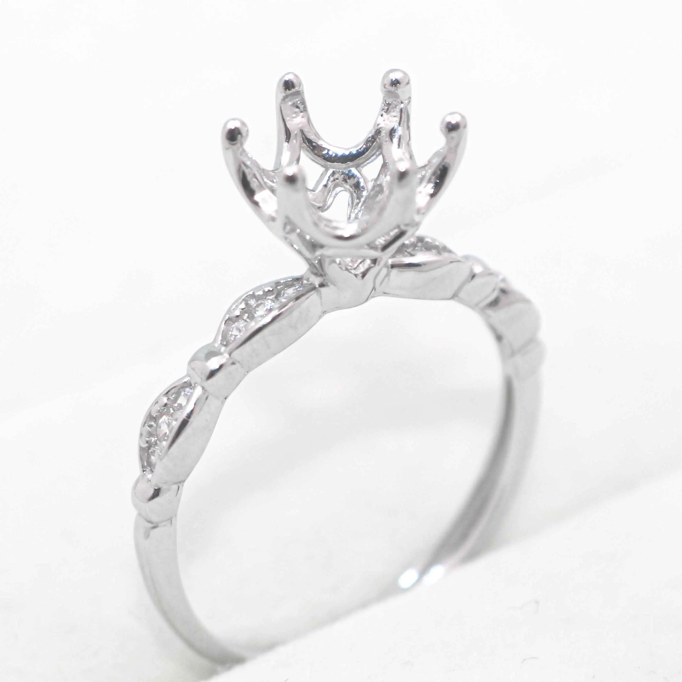 Sterling Silver 8mm/2CT Semi Mount Ring Frame Blank Claw Setting Base Holder Without Main Stone for Moissanite Diamond DIY Inlay