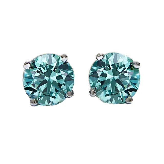 925 Sterling Silver 8mm Zirconia Diamond Stud Earrings for Women Blue Green Trendy Styling for Wedding Engagement Party Gift