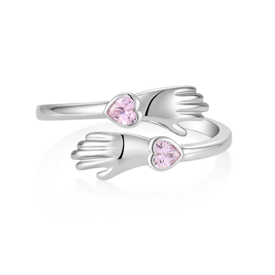 Custom 925 Sterling Silver Classic Hug Ring Rhodium Plated Pink Heart Cubic Zircon Fine Jewelry for Weddings Parties Wholesale