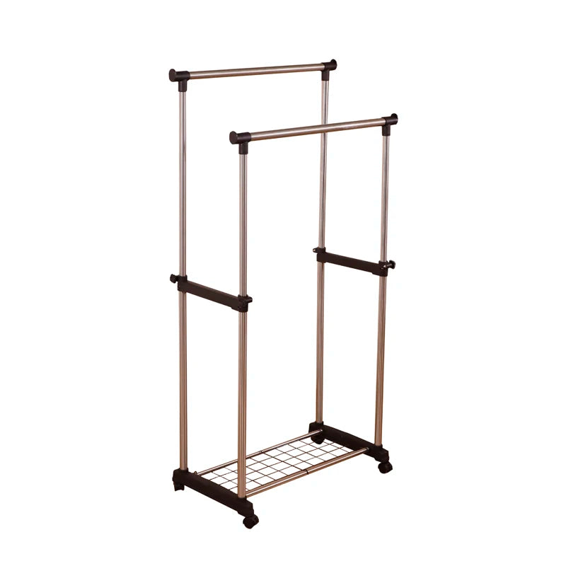 Adjustable Double-Tier Metal Clothing Rack with Round Pattern Multifunctional Coat Hanger for Wardrobe Storage and Dryer Use