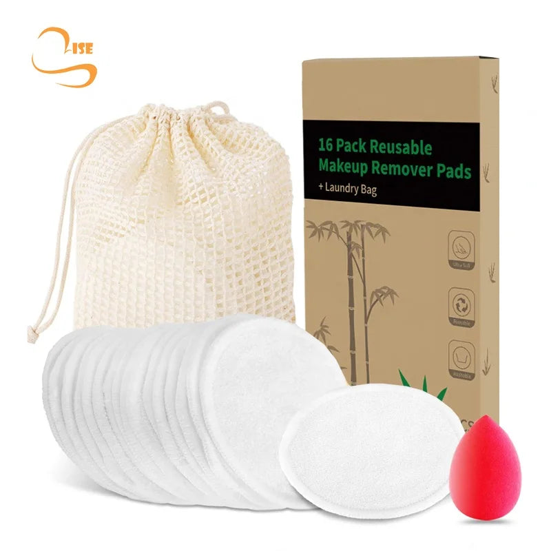 Eco-friendly 3.15" Round Soft Bamboo Terry Face Cleansing Pads Reusable Makeup Remover Pads 3 Pack