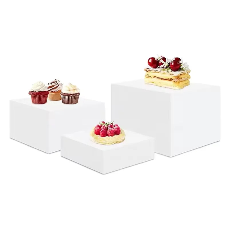 Factory Wholesale Custom 3pcs White Acrylic Display Stand for Wedding Party Buffet Food Display Stand
