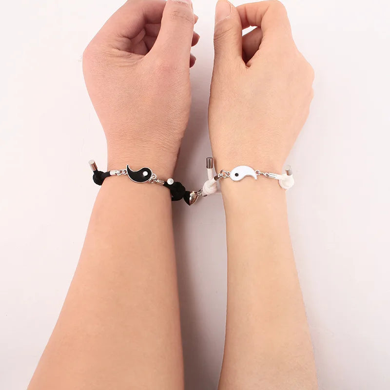 Fashionable Heart-Shaped Magnetic Attraction Pendant Bracelet Simple Tai Chi Pendant Adjustable Couple Bracelet