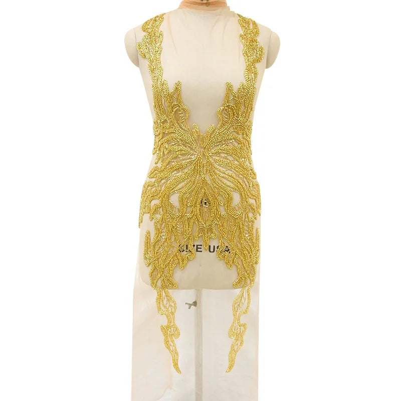 Gold Wedding Dress Beaded Bodice Applique