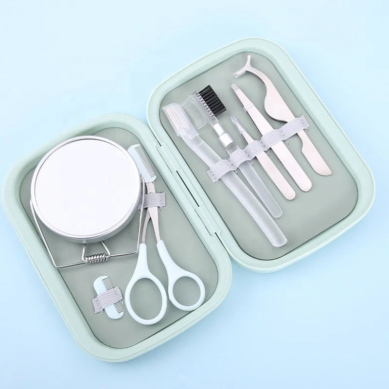 8pcs Multipurpose Eyebrow Trimmer Set Eyebrow Grooming Makeup Beauty Tool Kit with PP Case Eyebrow Remover