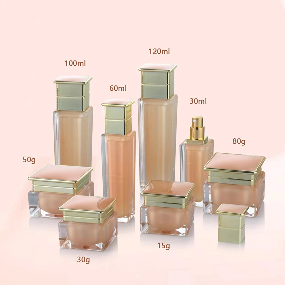 Luxury Double Wall Cosmetic Skin Care Jar with Gold Lid 50 ml Acrylic Square Cream Jars