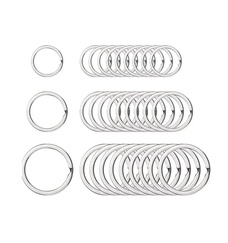 20mm 25mm 28mm 30mm 32mm 35mm Iron Nickle Finish Round Flat Key Chain Ring Metal Split Ring for Home Car Keys Organization