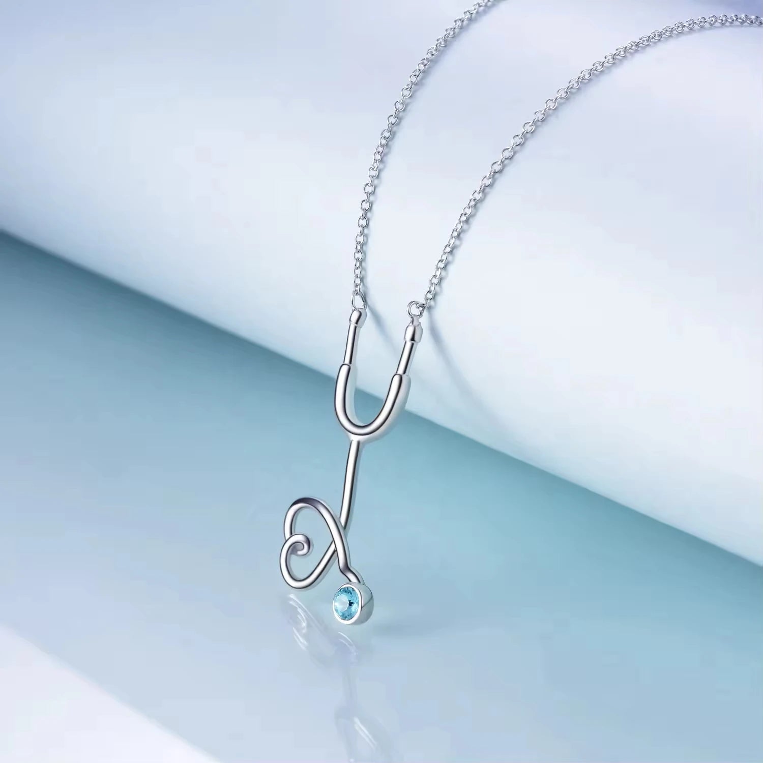 Nurse Themed Jewelry 925 Sterling Silver Crystal Nursing Stethoscope Pendant Necklace