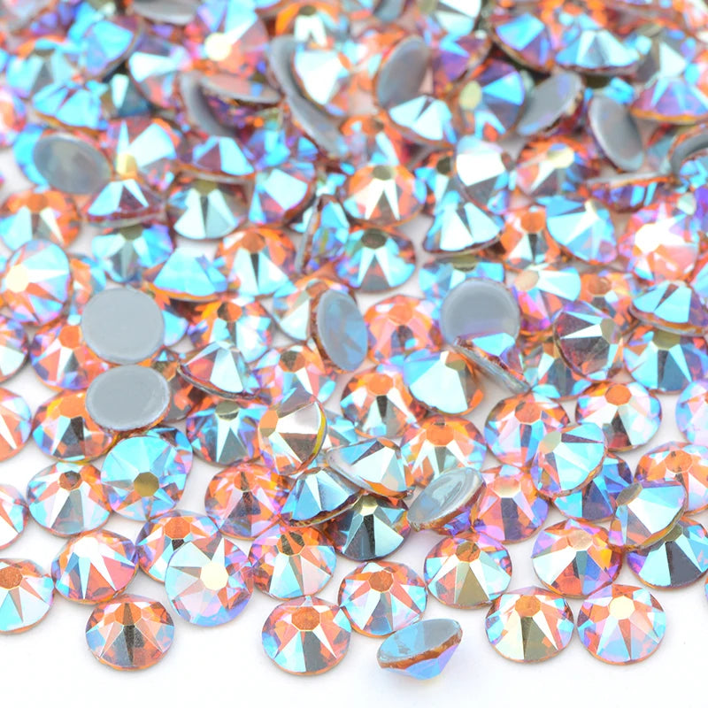 JUNAO Wholesale 16 Cut Facets Iron on Strass Hotfix Glass Stones Topaz AB Crystal Flatback Rhinestones for Clothes