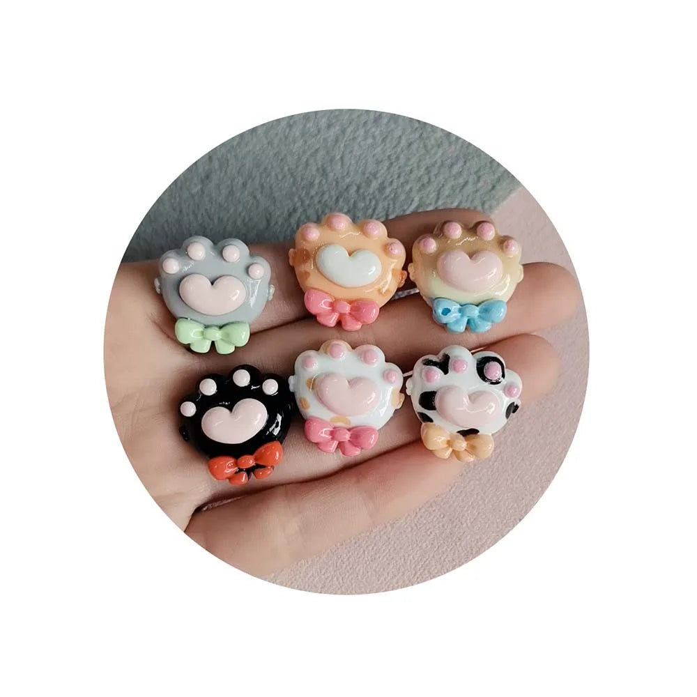 Kawaii Resin Bow Paw Flatback Cabochons for Headwear Accessories Colorful Bowtie Resin Ornament Charms Slime Supplies