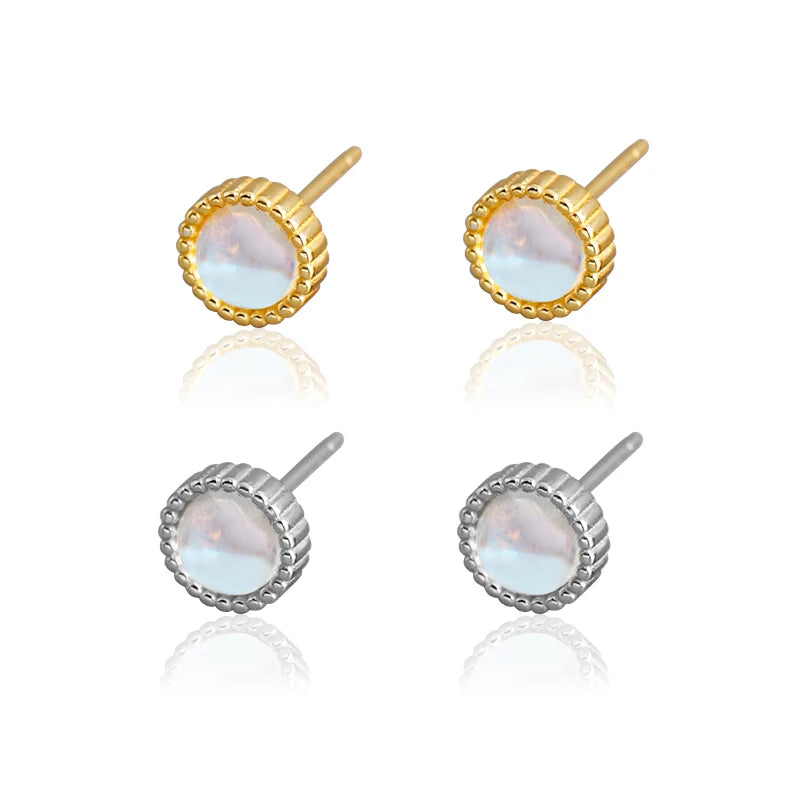 EH1507 Wholesale Korean Fashion 925 Sterling Silver Jewelry Luxury Moonstone Round Hypoallergenic Stud Earrings for Women