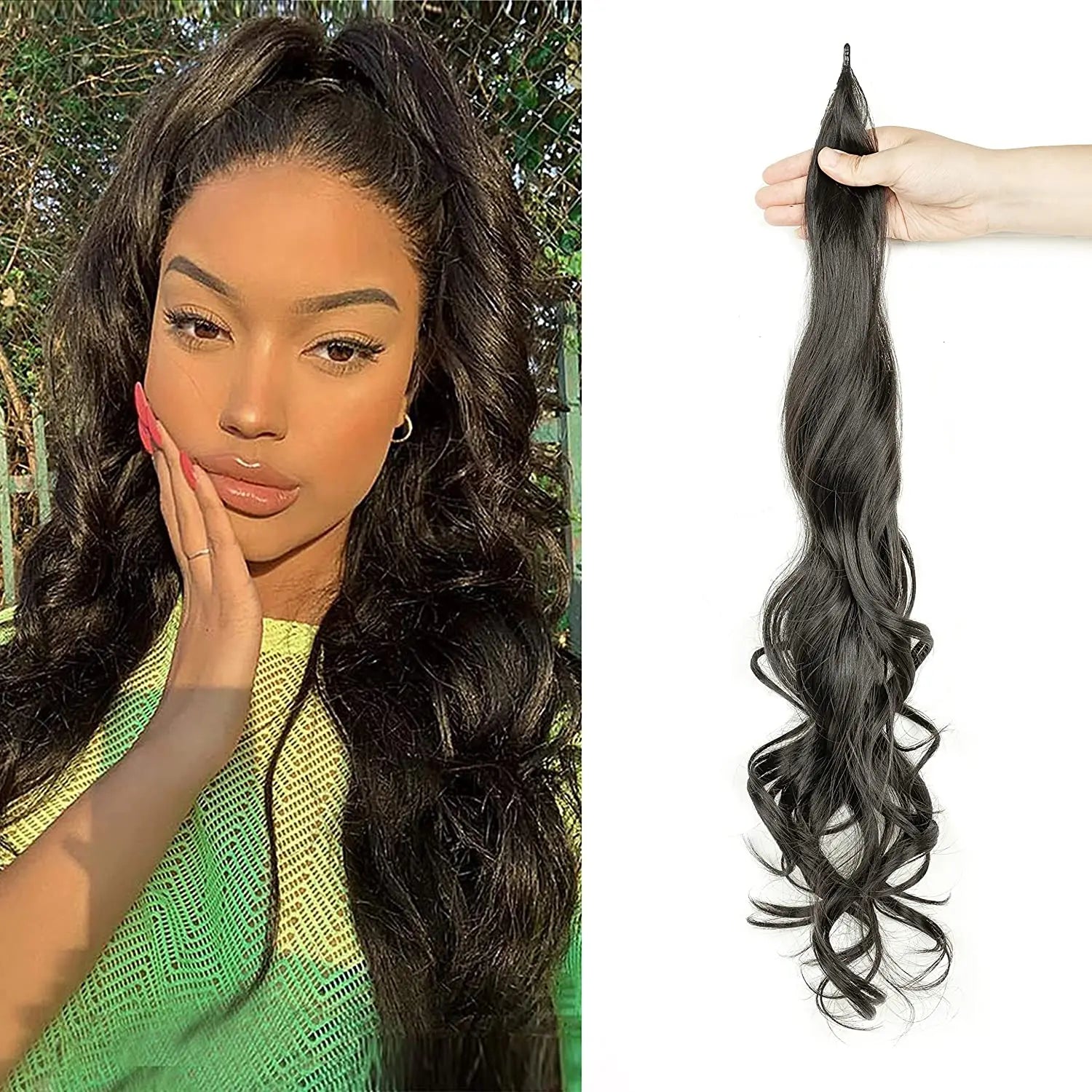 32 Inch Flexible Wrap Around Ponytail Hair Extension Long Curly Synthetic Ponytail Wavy Pretty Hair Ponytails Hair Wave Ends