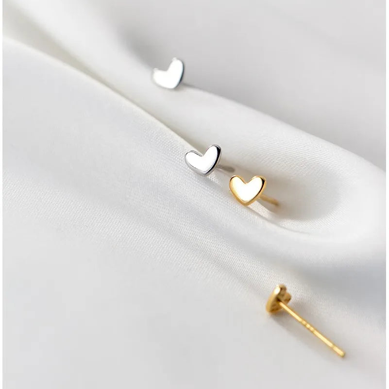 Minimalist Small Heart Shape Ear Studs 925 Sterling Silver 18K Gold Plated Earrings Fashion Jewelry for Women Girls