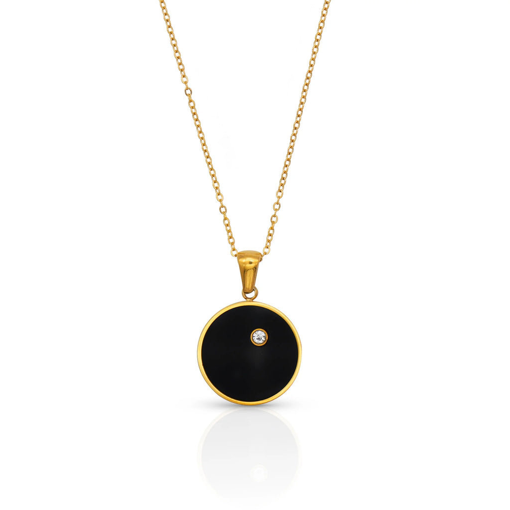 Chris April Fashion Jewelry PVD Gold Plated 316L Stainless Steel Double-sided Sun Pendant Necklace for Women