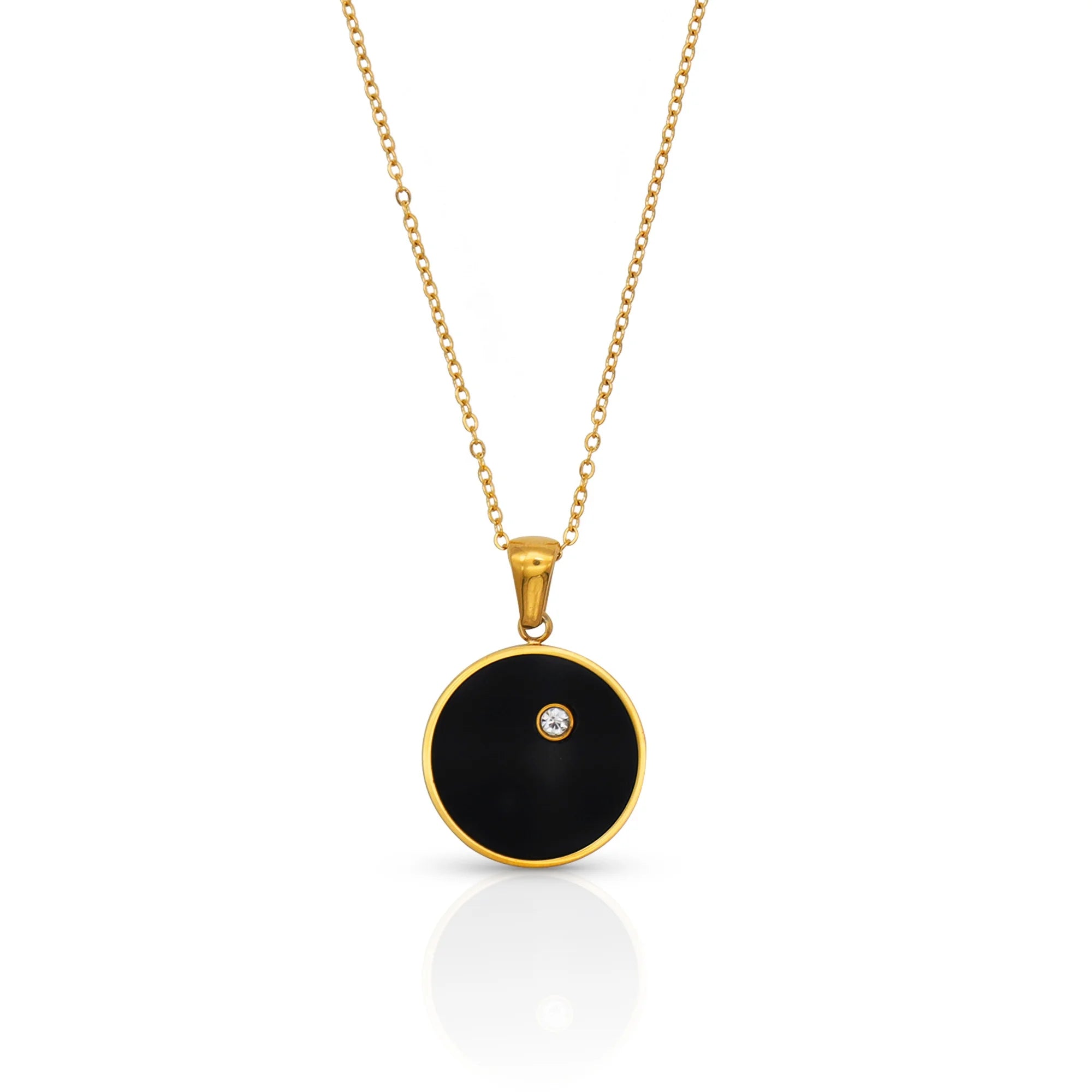 Chris April Fashion Jewelry PVD Gold Plated 316L Stainless Steel Double-sided Sun Pendant Necklace for Women