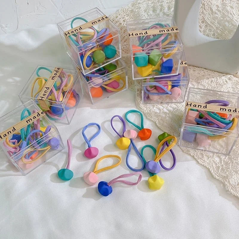 Cute Mix Color Kids Star Hair Ties Children Elastic Hair Tie Pack with Pom Pom Rubber Band Pack of Hairbands