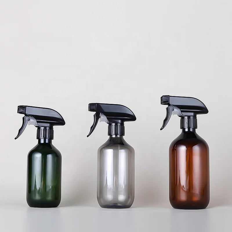 PET Custom Shampoo Amber Green Garay Trigger Pump Spray Bottle with Screen Printed Logo 300ml/400ml/500ml