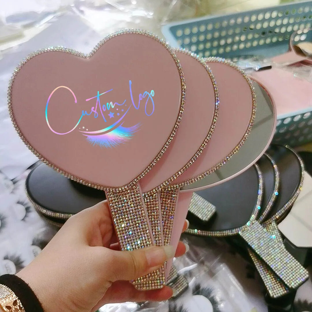 Hot Seller Makeup Mirror with Rhinestone Elliptical Hand-held Vanity Mirrors square Mirror