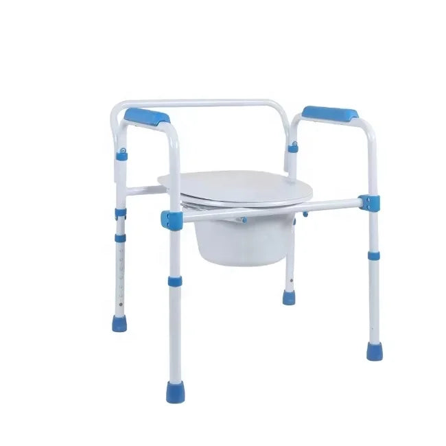 MSMT Carbon Steel Environment Friendly Height Adjustable Folding Commode Chair Backrest for Elderly Bathroom Toilet Seat Shower